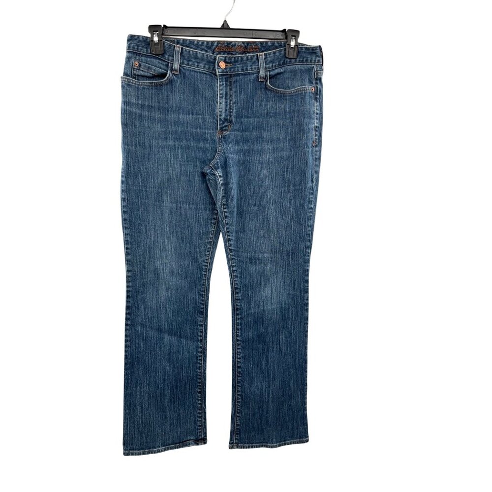 Eddie Bauer Jeans Womens 14R Blue Straight Fit Stretch Cotton Denim Used - Picture 15 of 16